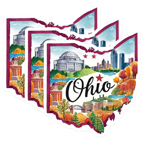 (3 Pack) Ohio Decals - State Pride - Laptop Decal - Ohio Landmarks- 3 Inches On Longest Side - Easy Peel & Apply - Made in USA - 3MCS5031