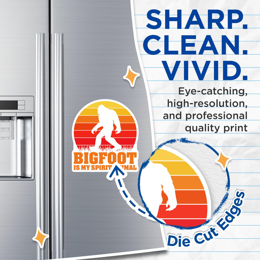 (2 Pack) Bigfoot Spirit Animal Magnets - Retro Sunset Sasquatch Cryptid - Humorous Mythical Monster Fridge Accessory - 5 Inches On Longest Side - Thick Durable Magnet - Made in USA - MAG20221