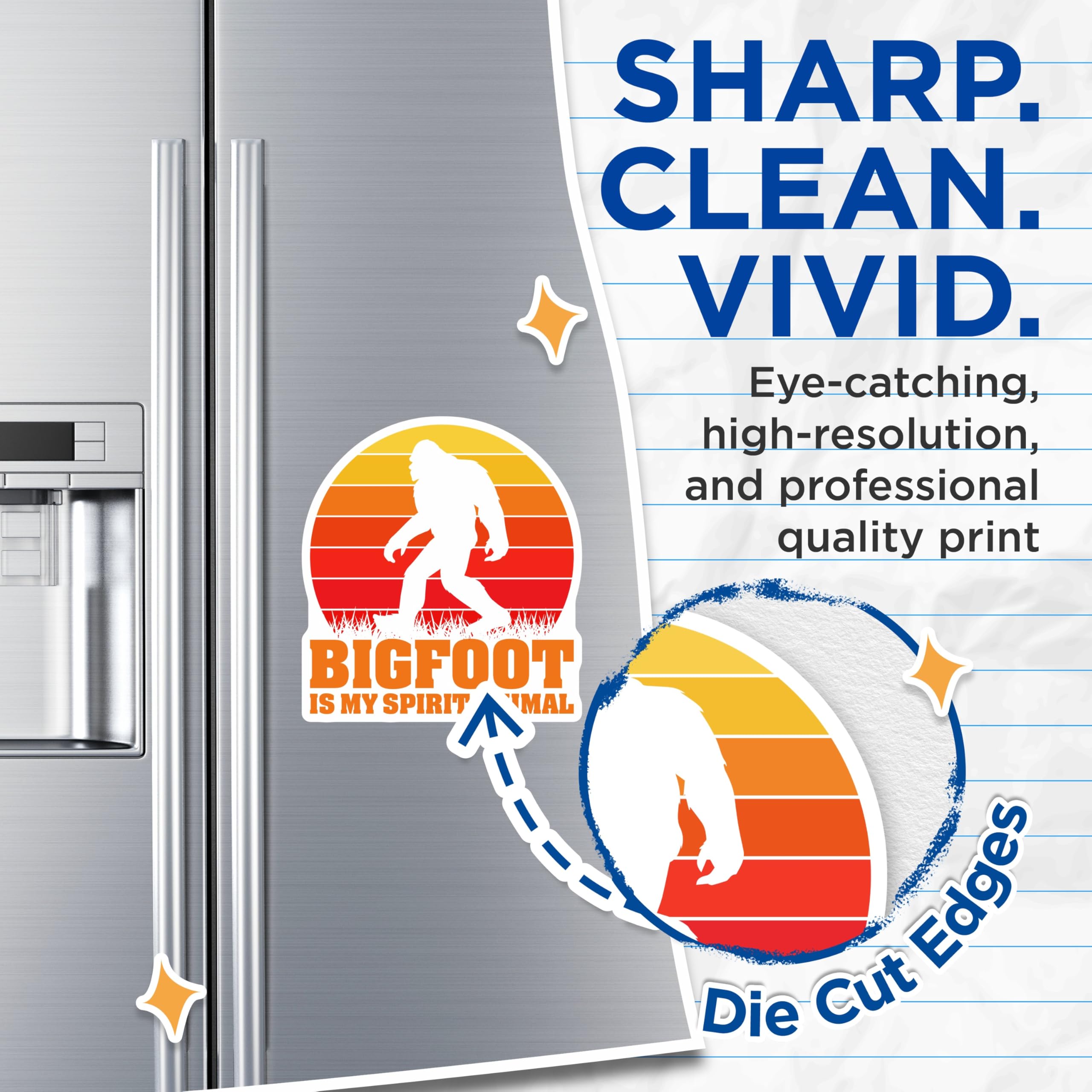 (2 Pack) Bigfoot Spirit Animal Magnets - Retro Sunset Sasquatch Cryptid - Humorous Mythical Monster Fridge Accessory - 5 Inches On Longest Side - Thick Durable Magnet - Made in USA - MAG20221