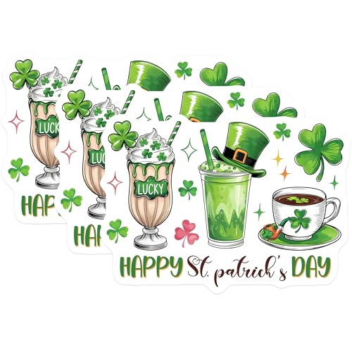 (3 Pack) St Patricks Day Decals - Shamrock Sticker - Irish Laptop Sticker - 3 Inches On Longest Side - Easy Peel & Apply - Made in USA - 3MCS7161
