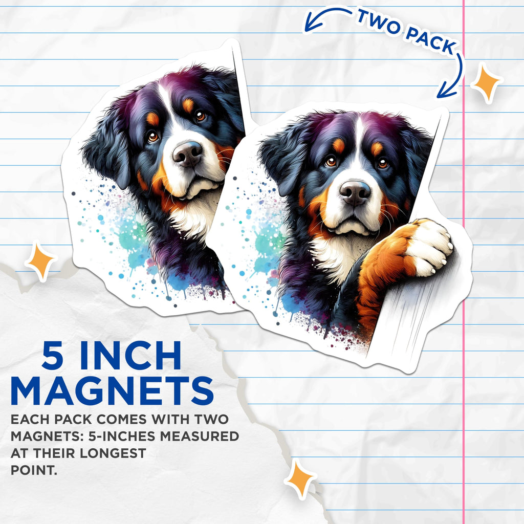 (2 Pack) Bernese Mountain Dog Magnets - Dog Breed Decor - Pet Lover Fridge Magnets - 5" On Longest Side - Premium Magnet - for Cars, Refrigerators, Toolboxes, Lockers - Made in USA - MAG15071
