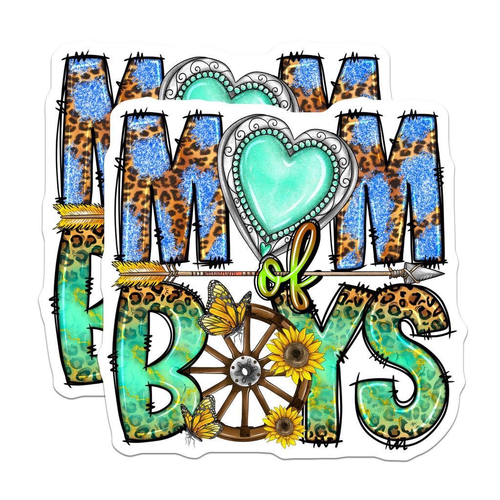 (2 Pack) Mom of Boys Magnets - Leopard Print Turquoise Mom Life - Western Country Mama Gifts - 5 Inches On Longest Side - Thick Durable Magnet - Made in USA - MAG28303