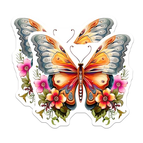 (2 Pack) Butterfly Magnets - Floral Design - Elegant Home ation - Colorful Butterflies - Floral Art Magnets - 5" On Longest Side - for Cars, Fridges, Toolboxes - Made in USA - MAG3695