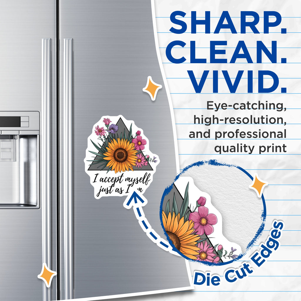 (2 Pack) Self Acceptance Affirmation Magnets - Sunflower Floral Quote - Mental Wellness Decor for Women - 5 Inches On Longest Side - Thick Durable Magnet - Made in USA - MAG39786