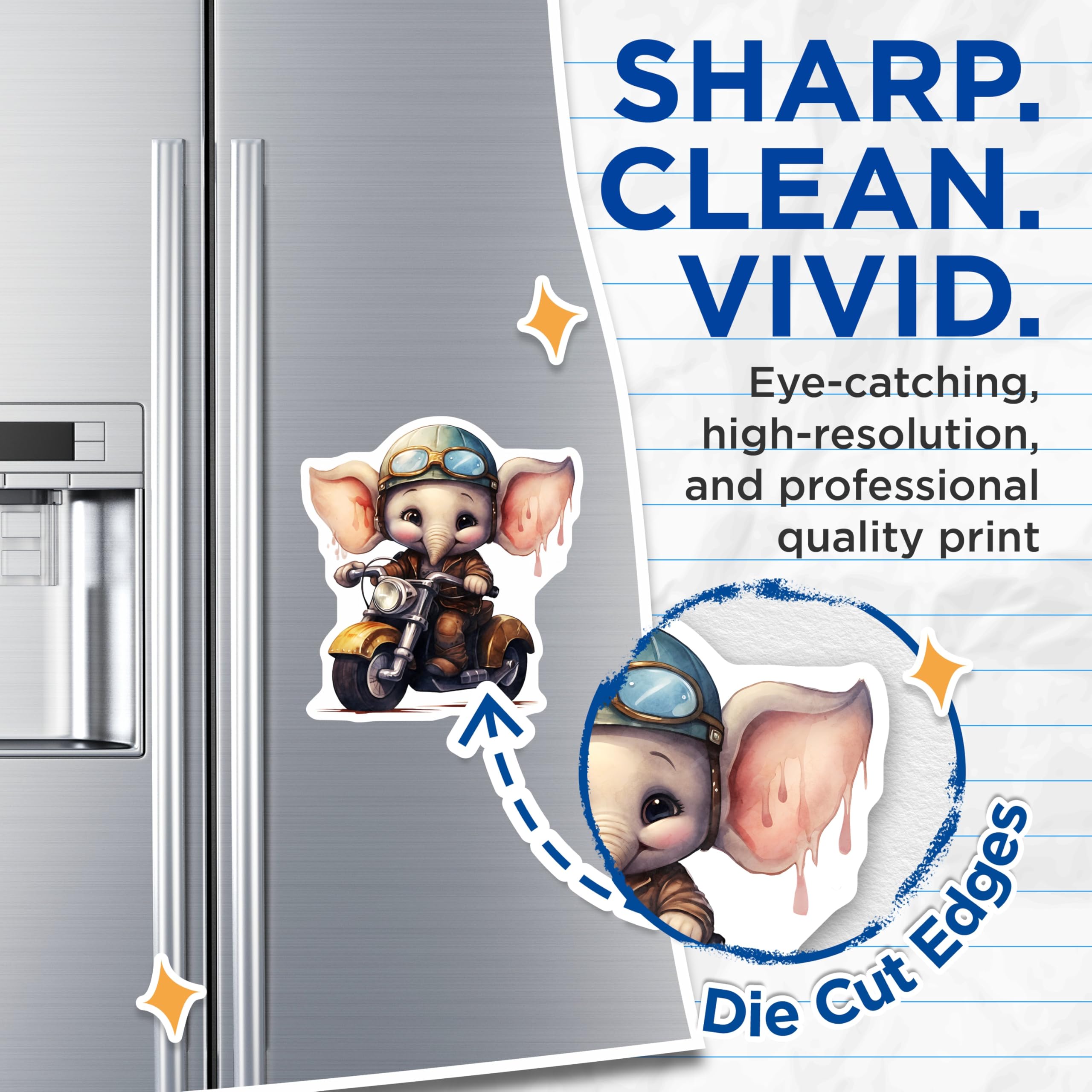 (2 Pack) Elephant Motorcycle Magnets - Cute Animal Art - Fridge Decor - 5" On Longest Side - Premium Magnet - for Cars, Refrigerators, Toolboxes, Lockers - Made in USA - MAG16975