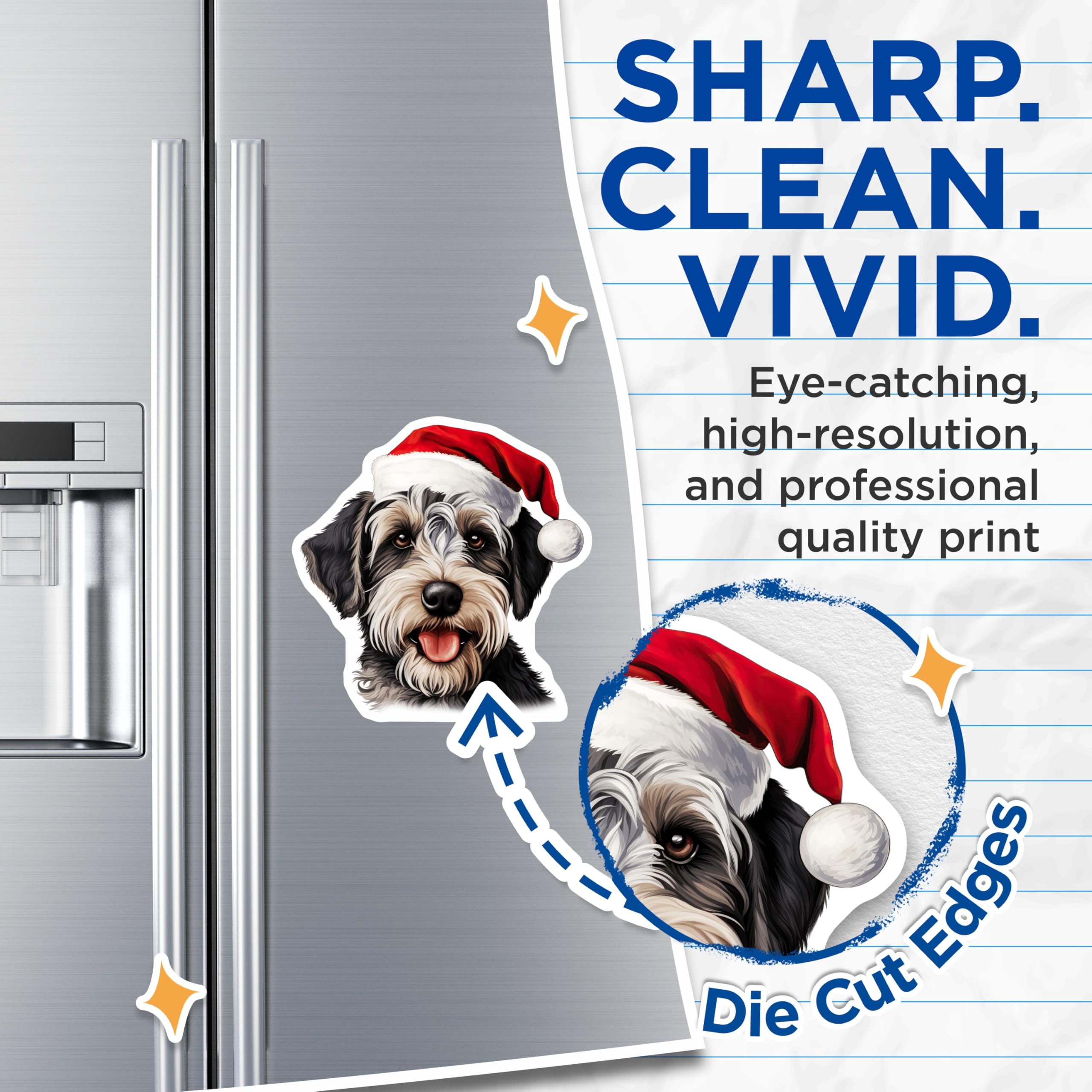 (2 Pack) Christmas Schnauzer Magnets - Santa Dog Holiday Decor - Festive Pet Refrigerator Art - 5 Inches On Longest Side - Thick Durable Magnet - Made in USA - MAG23428