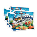 (2 Pack) Washington Travel Stickers - State Souvenir - Seattle Skyline Decals - 5" On Longest Side - Sticks to Smooth Flat Surfaces - Made in USA - BMCS6278