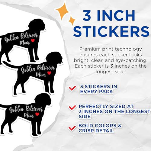 (3 Pack) Golden Retriever Mom Decals - Dog Lover Sticker - Laptop Decals - 3 Inches On Longest Side - Easy Peel & Apply - Made in USA - 3MCS1345
