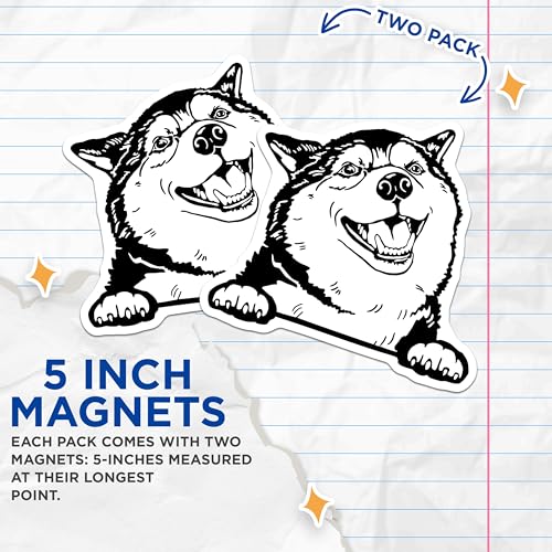 (2 Pack) Husky Dog Magnets - Cute Animal Car Accessories - Refrigerator Magnets - Animal Lovers - 5" On Longest Side - for Cars, Fridges, Toolboxes - Made in USA - MAG4037