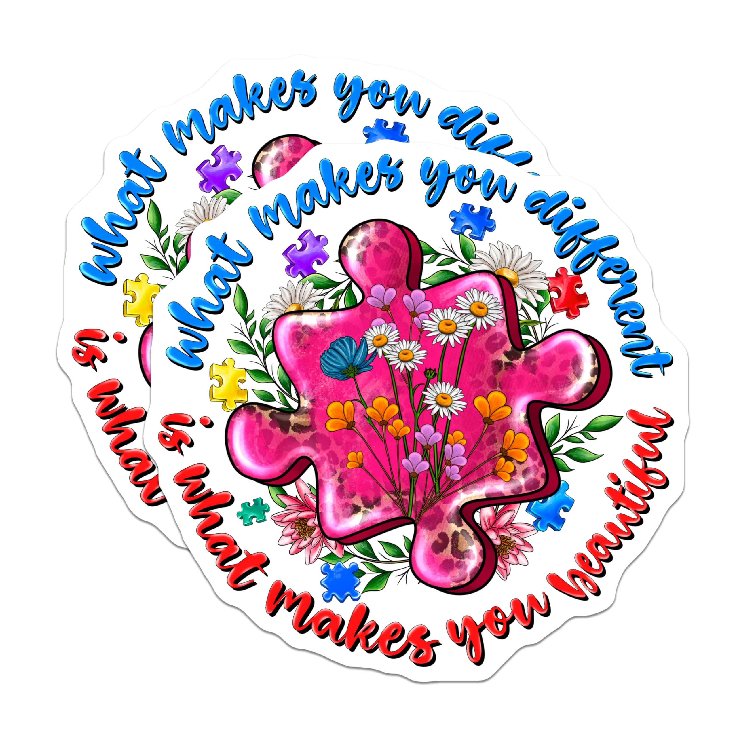(2 Pack) Autism Acceptance Magnets - Neurodiversity Support Decor - Different is Beautiful Positive Affirmation - 5 Inches On Longest Side - Thick Durable Magnet - Made in USA - MAG29583