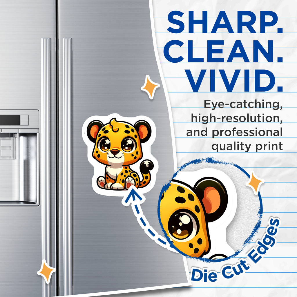 (2 Pack) Adorable Leopard Magnets - Cute Baby Cheetah Refrigerator Decor - Kawaii Jungle Safari Locker Animal Accent - 5 Inches On Longest Side - Thick Durable Magnet - Made in USA - MAG37850