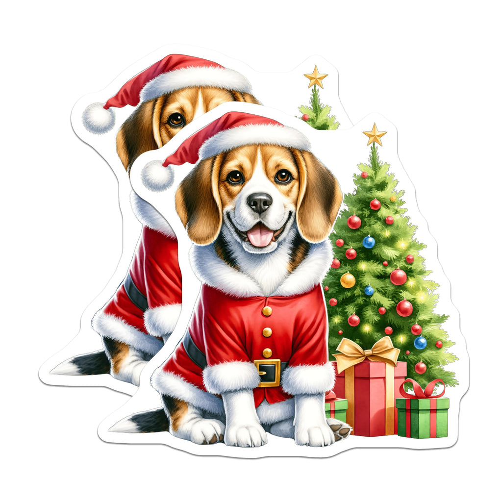 (2 Pack) Christmas Beagle Magnets - Santa Dog Holiday Decor - Cute Puppy Fridge Accents - Pet Lover Seasonal Item - 5 Inches On Longest Side - Thick Durable Magnet - Made in USA - MAG26280