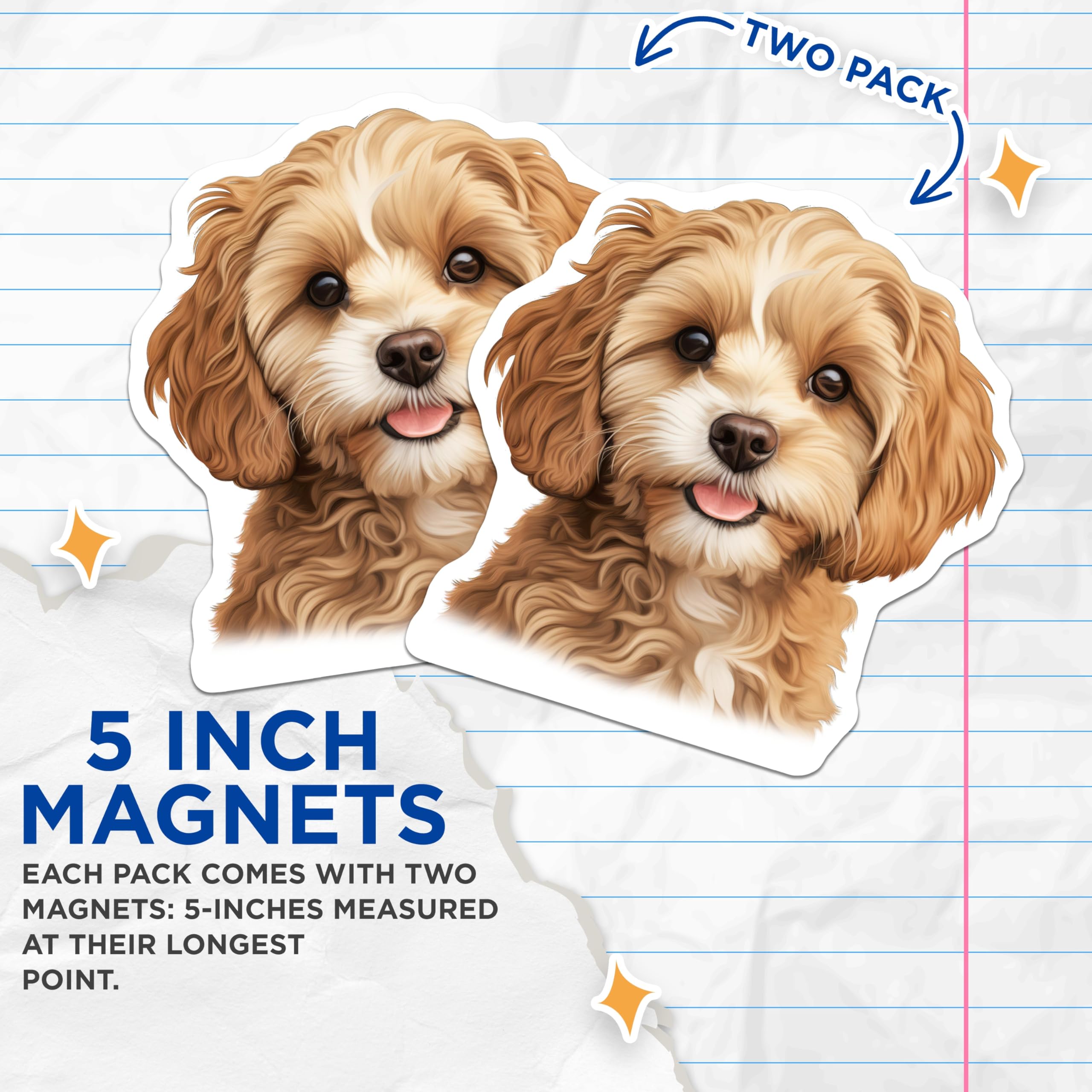 (2 Pack) Adorable Cavapoo Puppy Magnets - Goldendoodle Dog Lover Decor - Cute Happy Pet Animal Fridge Locker Art - 5 Inches On Longest Side - Thick Durable Magnet - Made in USA - MAG23582