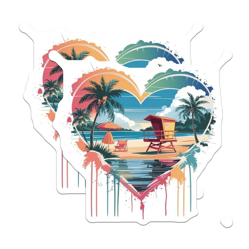 (2 Pack) Tropical Beach Magnets - Retro Sunset Ocean Scene - Aesthetic Vacation Vibe - Refrigerator Decoration - 5 Inches On Longest Side - Thick Durable Magnet - Made in USA - MAG27992