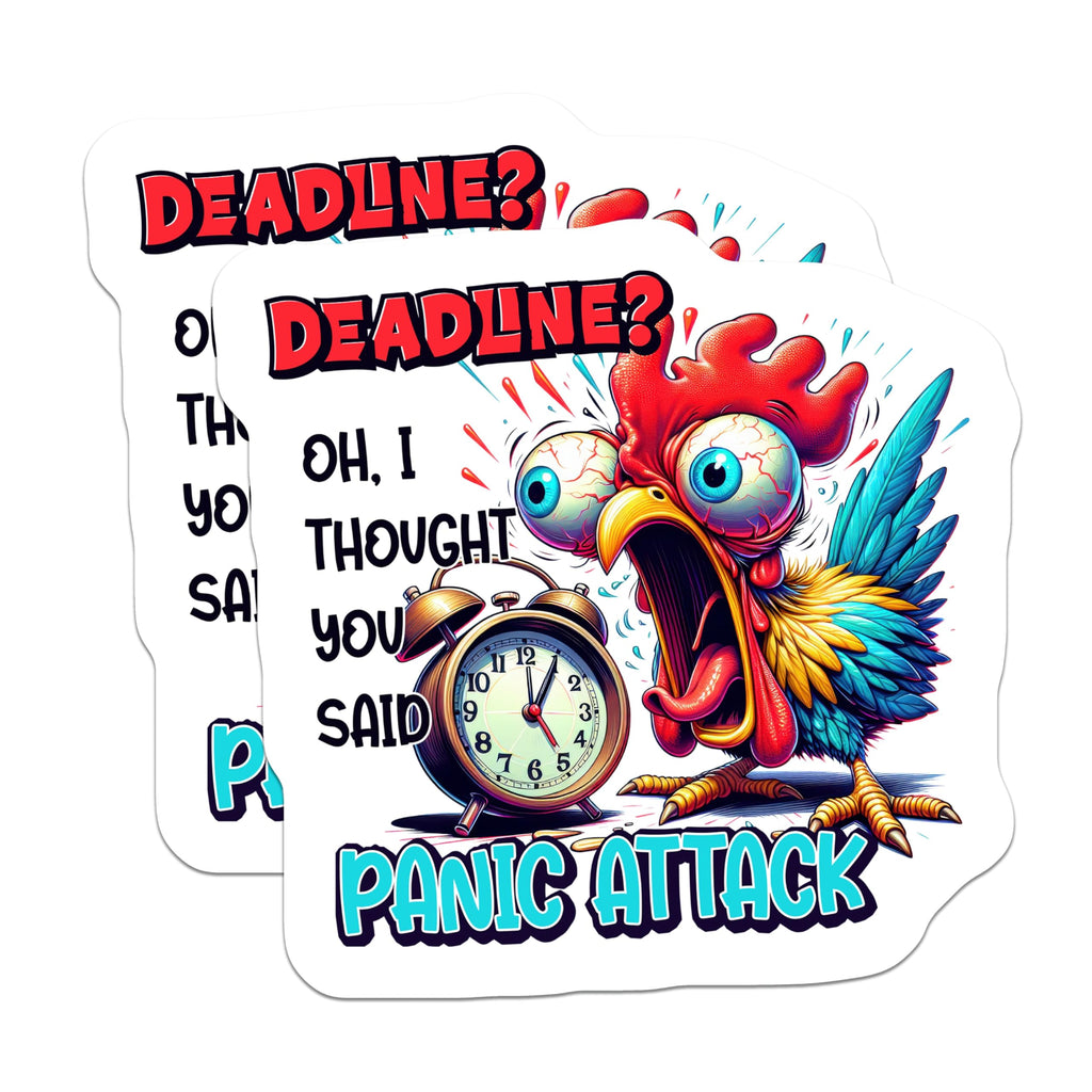 (2 Pack) Panic Attack Rooster Magnets - Funny Deadline Stress Humor - Work Anxiety Relief - Office Locker Refrigerator Art - 5 Inches On Longest Side - Thick Durable Magnet - Made in USA - MAG20994