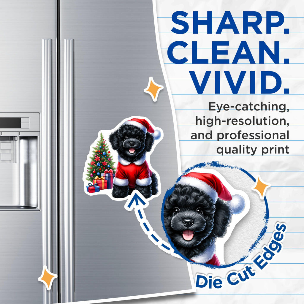 (2 Pack) Adorable Christmas Poodle Magnets - Festive Dog Lover Decor - Holiday Kitchen Refrigerator Magnets - 5 Inches On Longest Side - Thick Durable Magnet - Made in USA - MAG28715