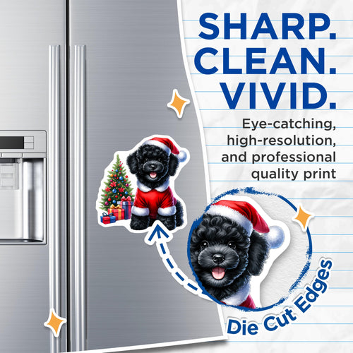 (2 Pack) Adorable Christmas Poodle Magnets - Festive Dog Lover Decor - Holiday Kitchen Refrigerator Magnets - 5 Inches On Longest Side - Thick Durable Magnet - Made in USA - MAG28715
