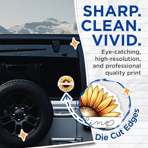 (2 Pack) Sunflower Sunshine Stickers - Floral Decor - Inspirational Quote - 5" On Longest Side - Sticks to Smooth Flat Surfaces - Made in USA - BMCS7983