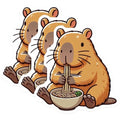 (3 Pack) Capybara Decals - Eating Ramen - Laptop Decal - Cute Rodent - 3 Inches On Longest Side - Easy Peel & Apply - Made in USA - 3MCS8687