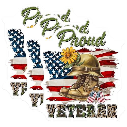 (3 Pack) Proud Veteran Decals - US Flag Military - Flower Boots Laptop Decal - 3 Inches On Longest Side - Easy Peel & Apply - Made in USA - 3MCS7131