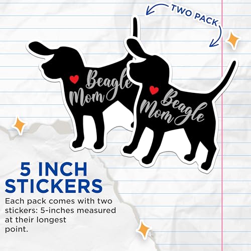 (2 Packs) Beagle Mom Stickers - Beagle Dog Breed Dog Mom Dog Dad Decals - 5 Inches On Longest Side - Premium Vinyl Decal - Sticks to Any Smooth Flat Surface - Made in USA - BMCS2442