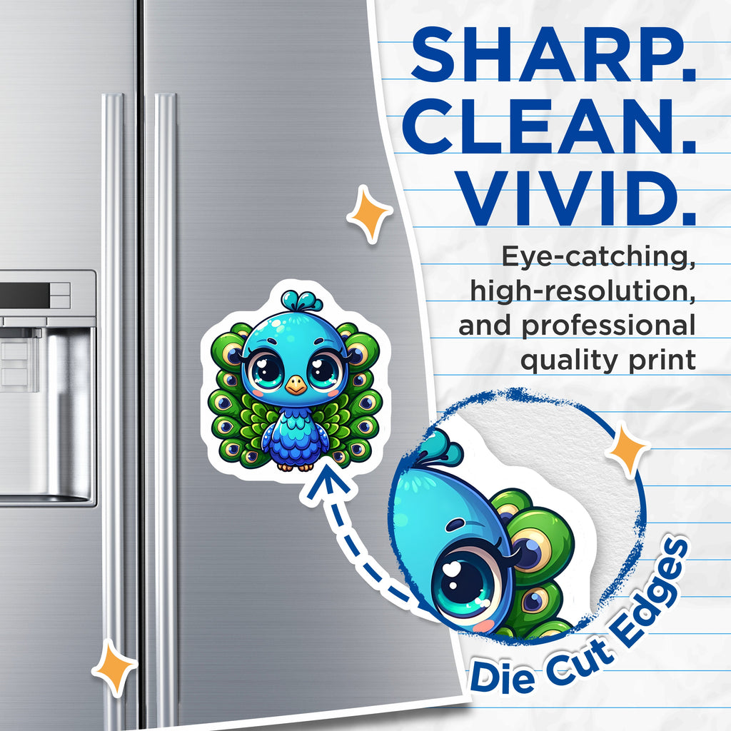 (2 Pack) Cute Peacock Magnets - Kawaii Animal Fridge Decor - Chibi Bird Locker Accessories - 5 Inches On Longest Side - Thick Durable Magnet - Made in USA - MAG36356