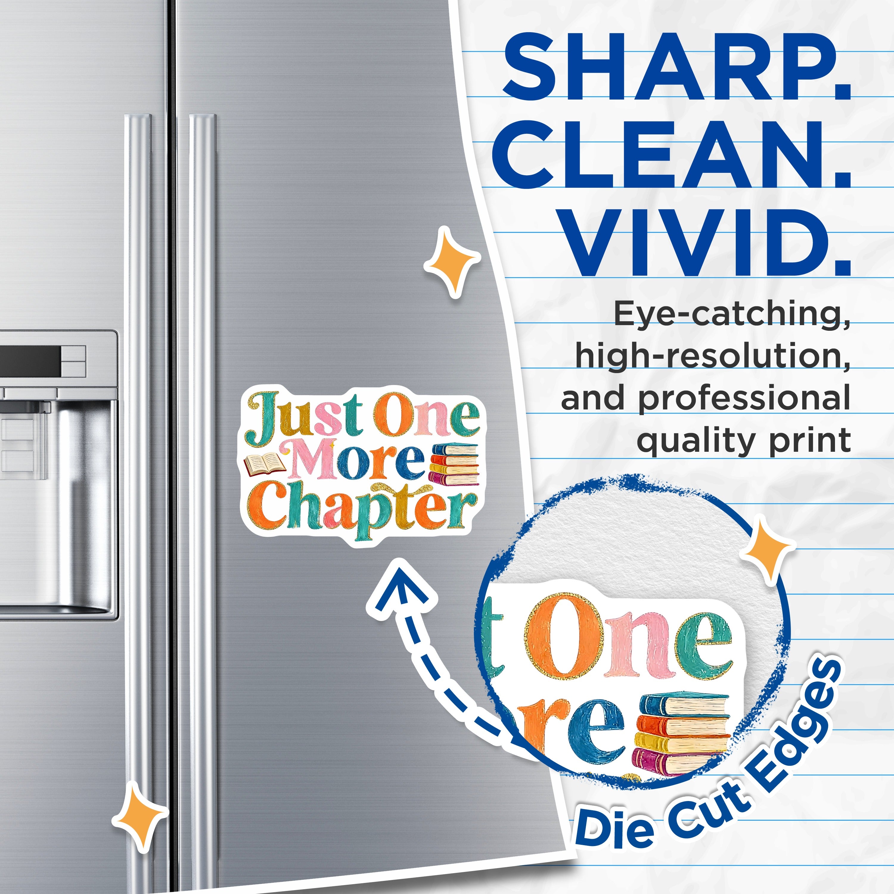 (2 Pack) Just One More Chapter Magnets - Book Lover Reader Decor - Literary Bookworm Gift - Cozy Reading Sticker - 5 Inches On Longest Side - Thick Durable Magnet - Made in USA - MAG37339