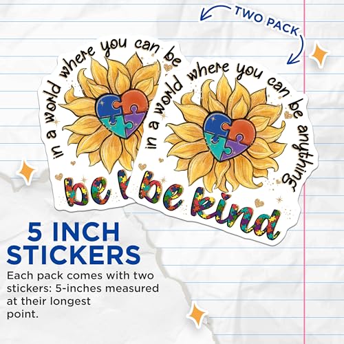 (2 Pack) Be Kind Stickers - Positivity Stickers - Inspirational Quote Stickers - 5" On Longest Side - Sticks to Smooth Flat Surfaces - Made in USA - BMCS4158