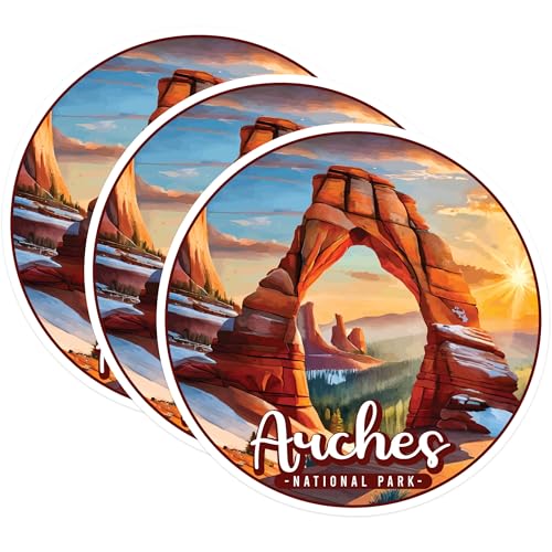 (3 Pack) Arches National Park Decals - Utah Landscape - Desert Scenery Decals - 3 Inches On Longest Side - Easy Peel & Apply - Made in USA - 3MCS0457