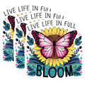 (3 Pack) Sunflower Butterfly Decals - Live Life in Full Bloom - Positive Affirmation Laptop Decal - 3 Inches On Longest Side - Easy Peel & Apply - Made in USA - 3MCS7709