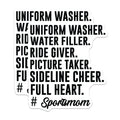 (2 Pack) Sports Mom Stickers - Uniform Washer Ride Giver Stickers - Sideline Cheer Full Heart Stickers - 5" On Longest Side - Sticks to Any Smooth Flat Surface - Made in USA - BMCS3074