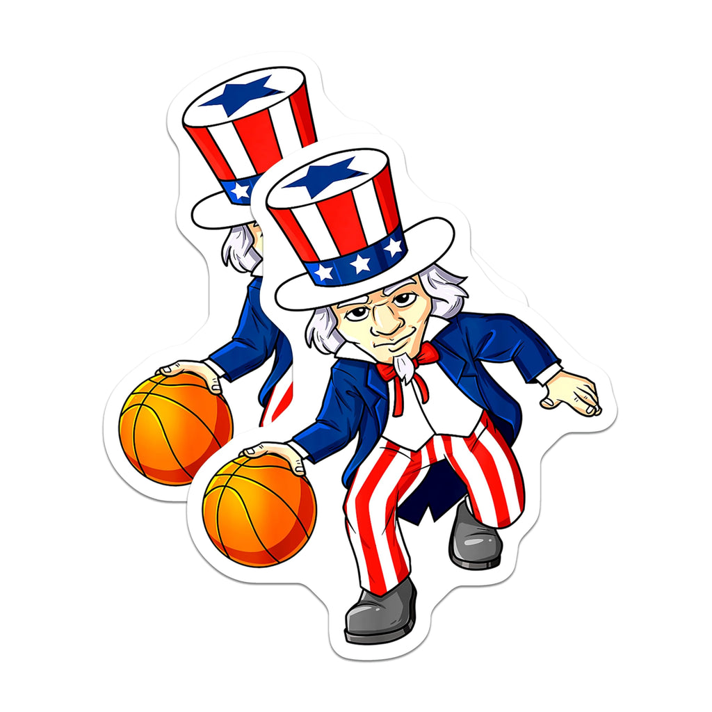 (2 Pack) Uncle Sam Basketball Magnets - Patriotic Sports Fan Decor - 4th of July Appliance - 5 Inches On Longest Side - Thick Durable Magnet - Made in USA - MAG28265