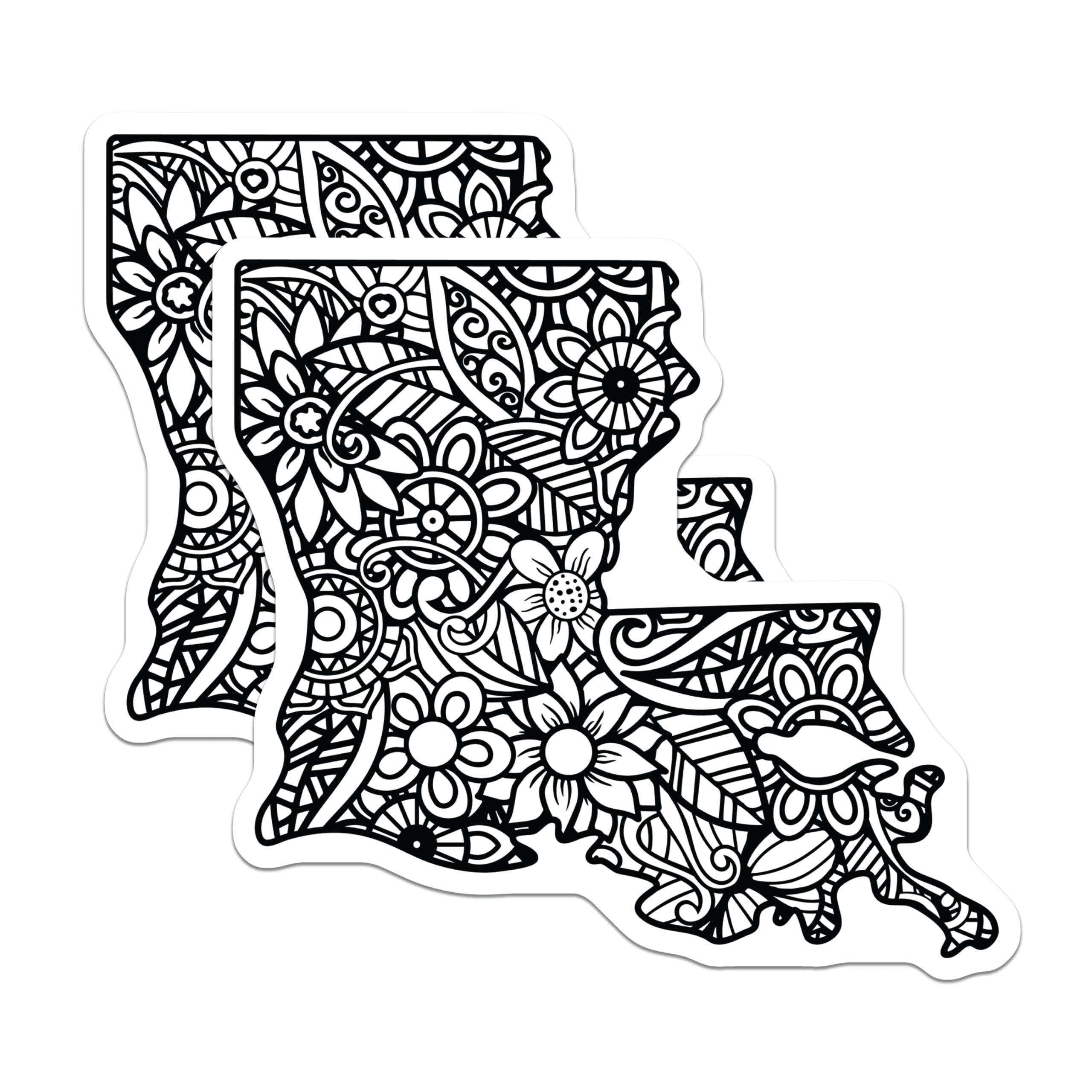 (2 Pack) Louisiana Stickers - Floral State Pride - Mandala Art Decal - 5" On Longest Side - Sticks to Smooth Flat Surfaces - Made in USA - BMCS17834