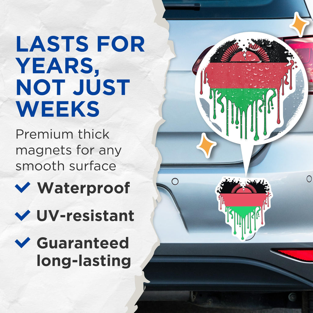 (2 Pack) Malawi Flag Magnets - Dripping Malawi - Malawi Pride - 5" On Longest Side - Premium Magnet - for Cars, Refrigerators, Toolboxes, Lockers - Made in USA - MAG17297