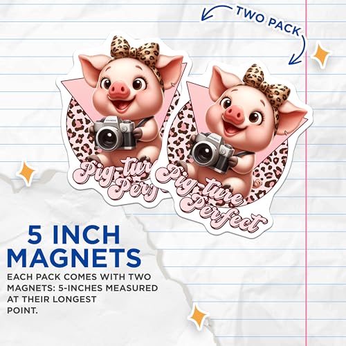 (2 Pack) Cute Pig Cartoon Camera Magnets - 5" On Longest Side - for Cars, Fridges, Toolboxes - Made in USA - MAG7930