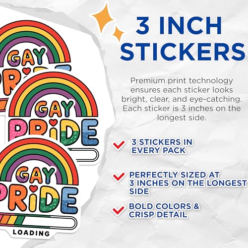 (3 Pack) Gay Pride Decals - Rainbow Loading - LGBTQ+ Decals - 3 Inches On Longest Side - Easy Peel & Apply - Made in USA - 3MCS7570