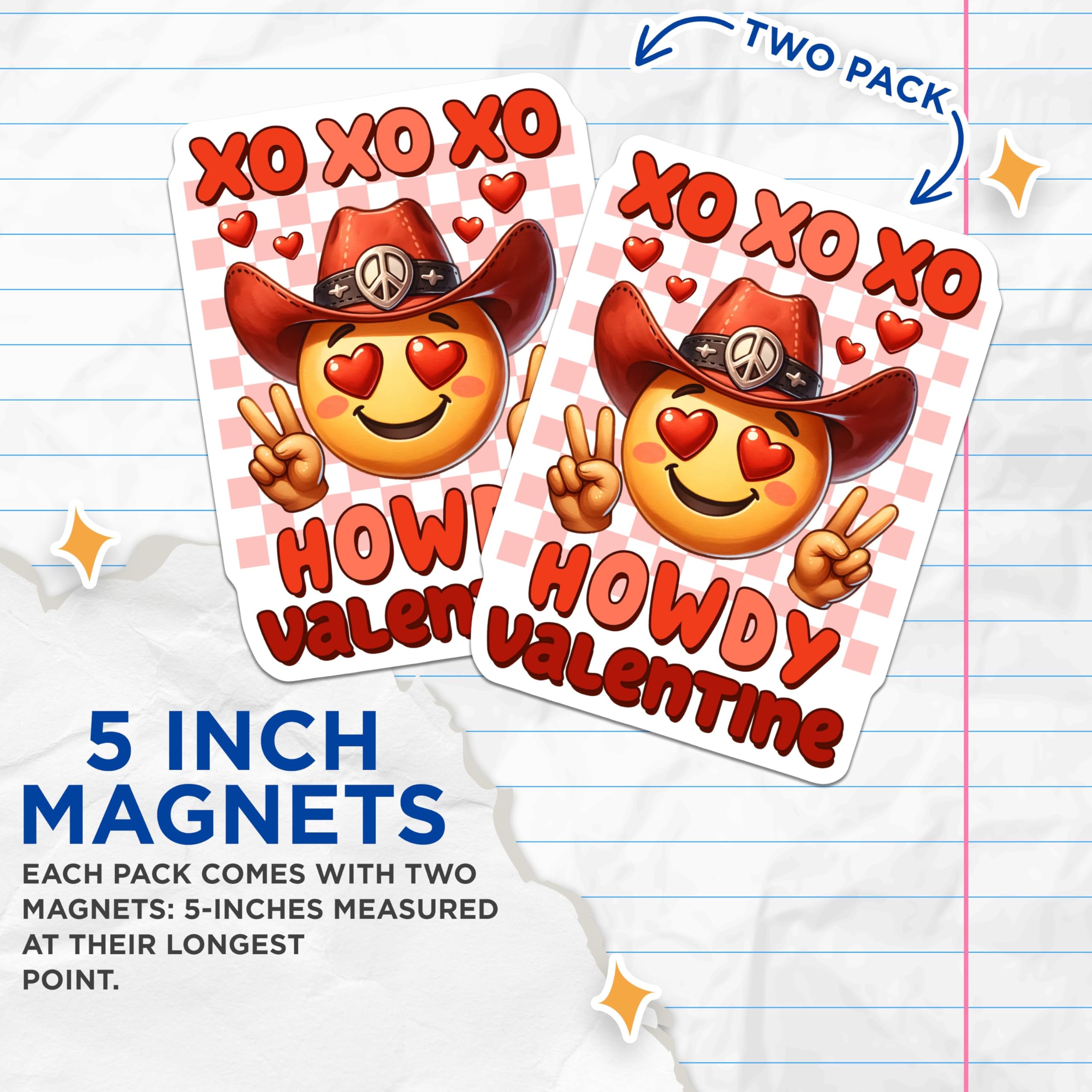 (2 Pack) Valentine Emoji Magnets - Cowboy Hat Emoji Magnets - Peace Sign Magnets - 5" On Longest Side - for Cars, Refrigerators, Toolboxes, Lockers - Made in USA BMCS3140