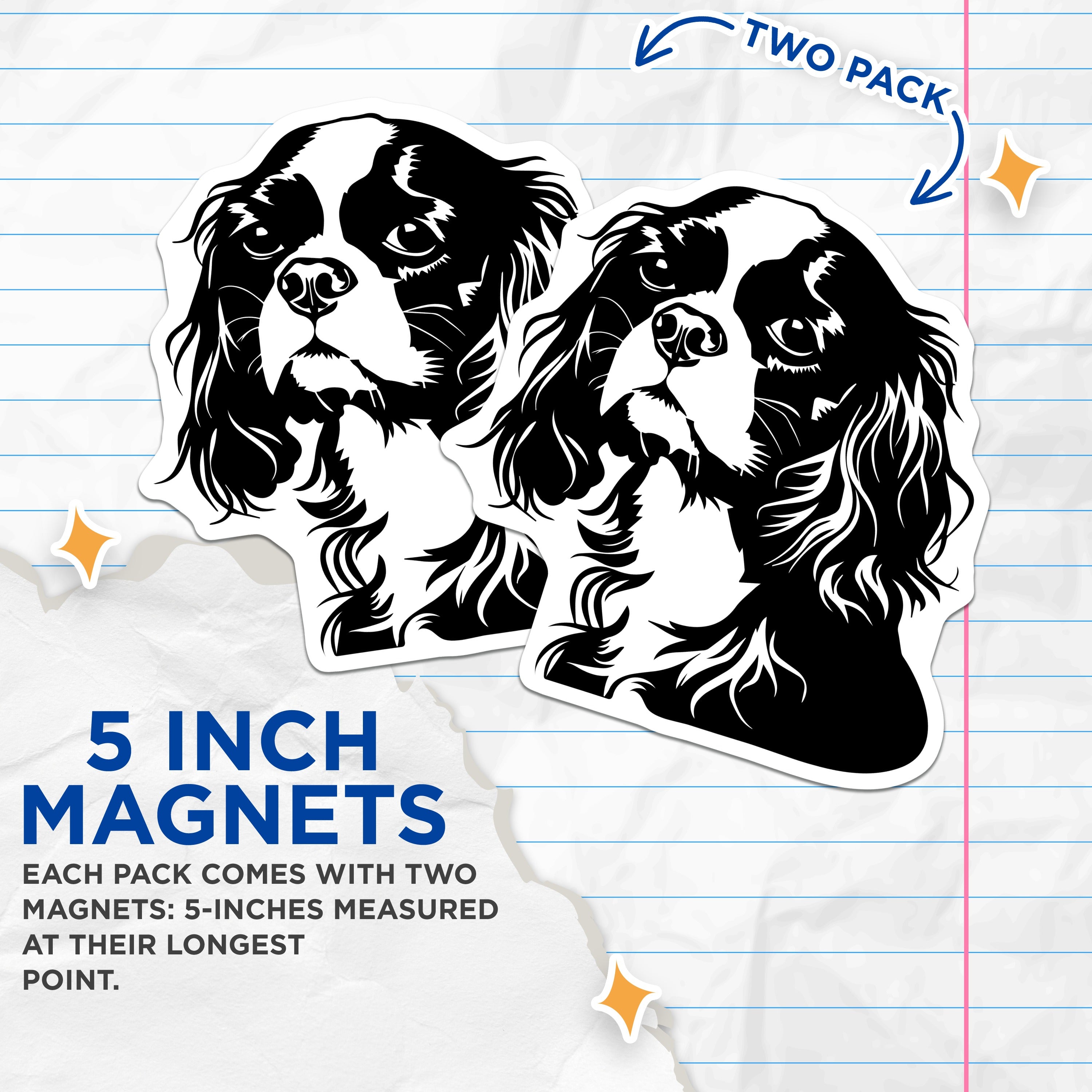 (2 Pack) Cavalier King Charles Spaniel Magnets - Dog Lover Decor - Pet Owner Accessory - 5 Inches On Longest Side - Thick Durable Magnet - Made in USA - MAG36012