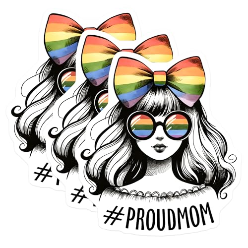 (3 Pack) Proud Mom Decals - LGBTQ Pride Rainbow - Mom Ally Supporter Decals - 3 Inches On Longest Side - Easy Peel & Apply - Made in USA - 3MCS7049