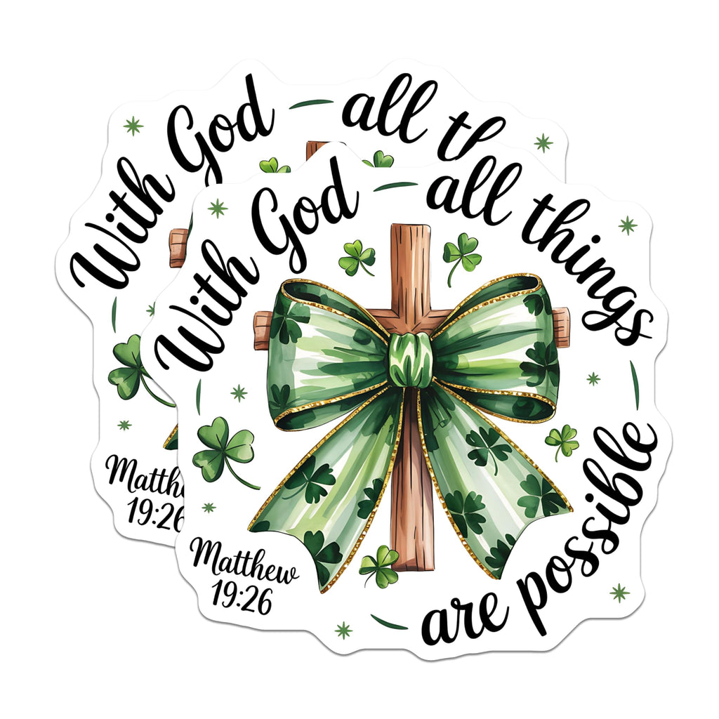 (2 Pack) with God All Things Possible Magnets - Matthew 19:26 Scripture Cross - Shamrock Faith Decor - 5 Inches On Longest Side - Thick Durable Magnet - Made in USA - MAG19823