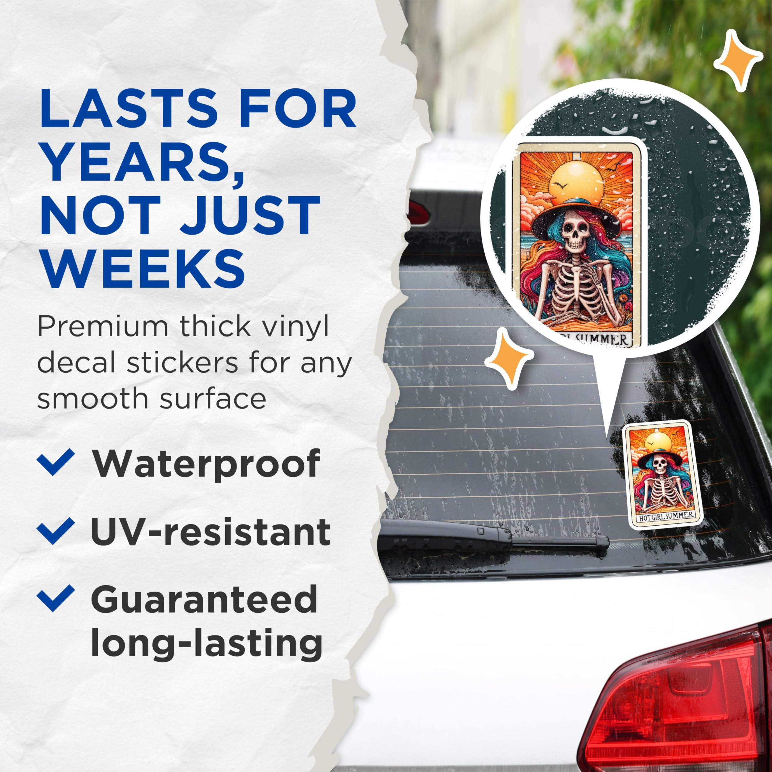 (2 Pack) Hot Girl Summer Stickers - Skeleton Art Stickers - Colorful Beach Summer Stickers - 5" On Longest Side - Sticks to Smooth Flat Surfaces - Made in USA - BMCS5071