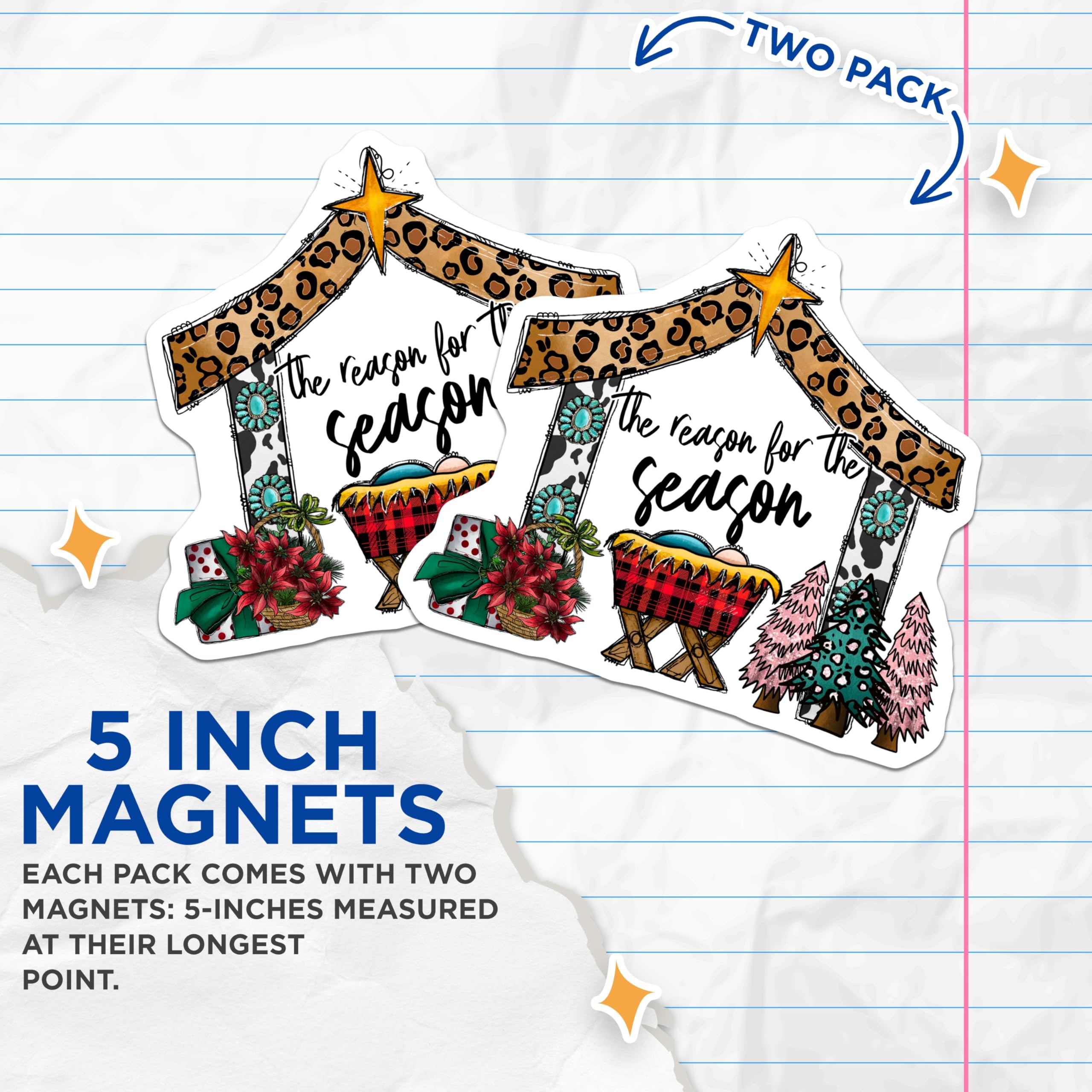 (2 Pack) Western Christmas Nativity Magnets - Reason for Season - Christian Holiday Decor - 5 Inches On Longest Side - Thick Durable Magnet - Made in USA - MAG29139