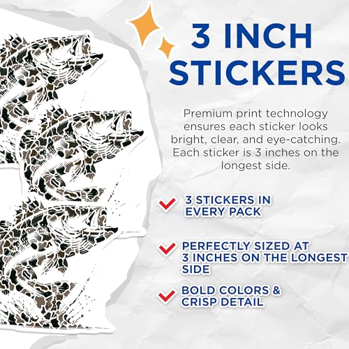 (3 Pack) Bass Fish Decals - Fishing Stickers - Laptop Decal - 3 Inches On Longest Side - Easy Peel & Apply - Made in USA - 3MCS4751