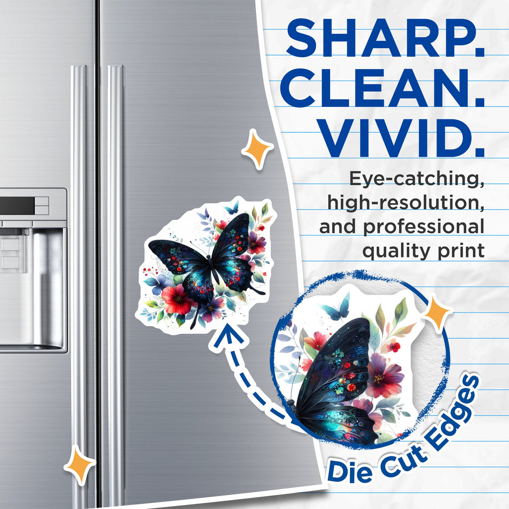 (2 Pack) Mystical Butterfly Magnets - Dark Floral Decor - Enchanted Garden Art Refrigerator - 5 Inches On Longest Side - Thick Durable Magnet - Made in USA - MAG37264