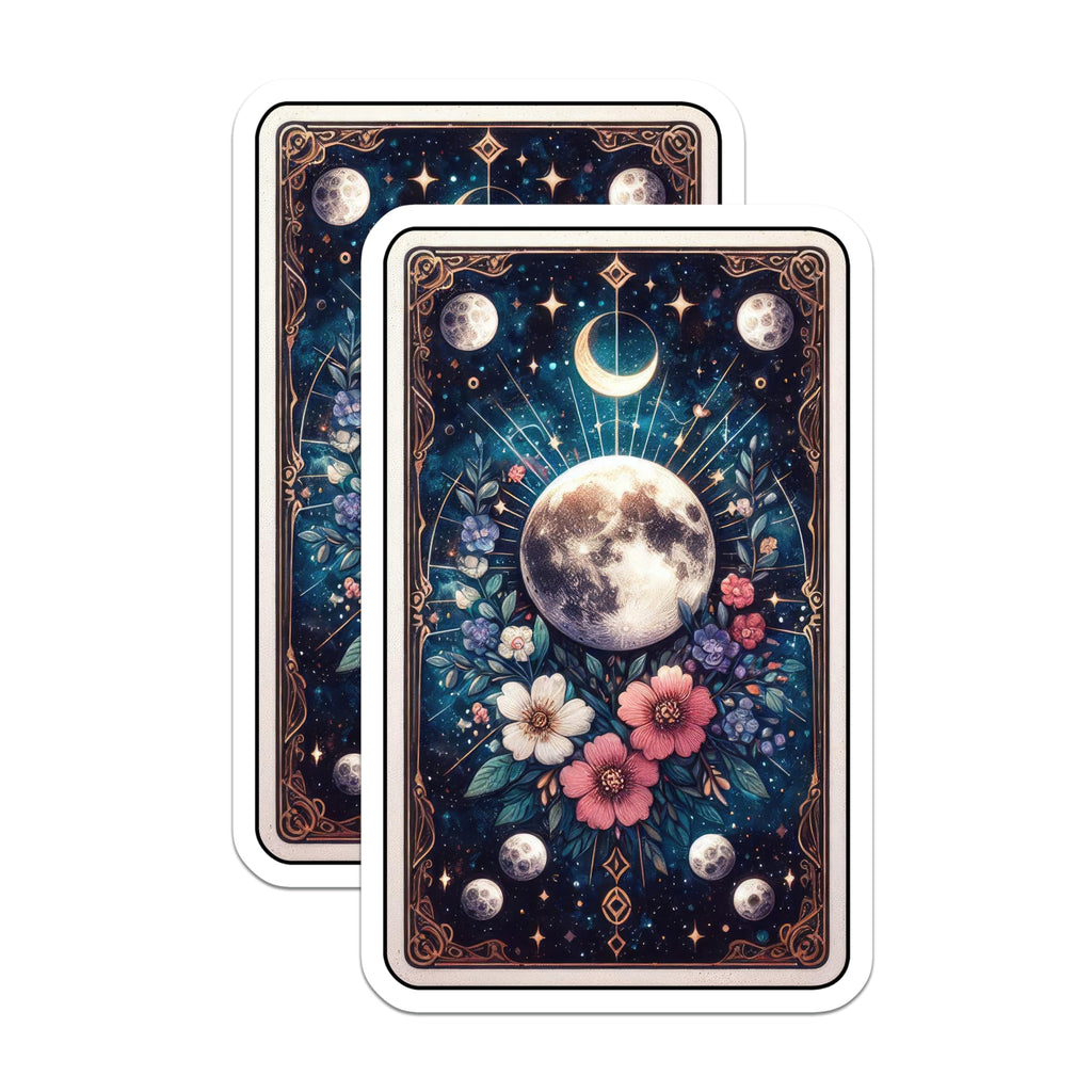 (2 Pack) Celestial Moon Magnets - Mystical Floral Artwork - Botanical Cosmic Refrigerator Magnets - 5 Inches On Longest Side - Thick Durable Magnet - Made in USA - MAG22010