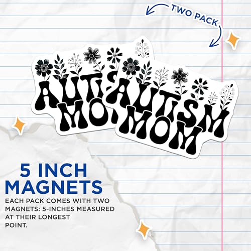 (2 Pack) Autism Mom Magnets - Floral Art Autism Awareness - Autism Support Fridge Decor - 5" On Longest Side - for Cars, Fridges, Toolboxes - Made in USA - MAG8130