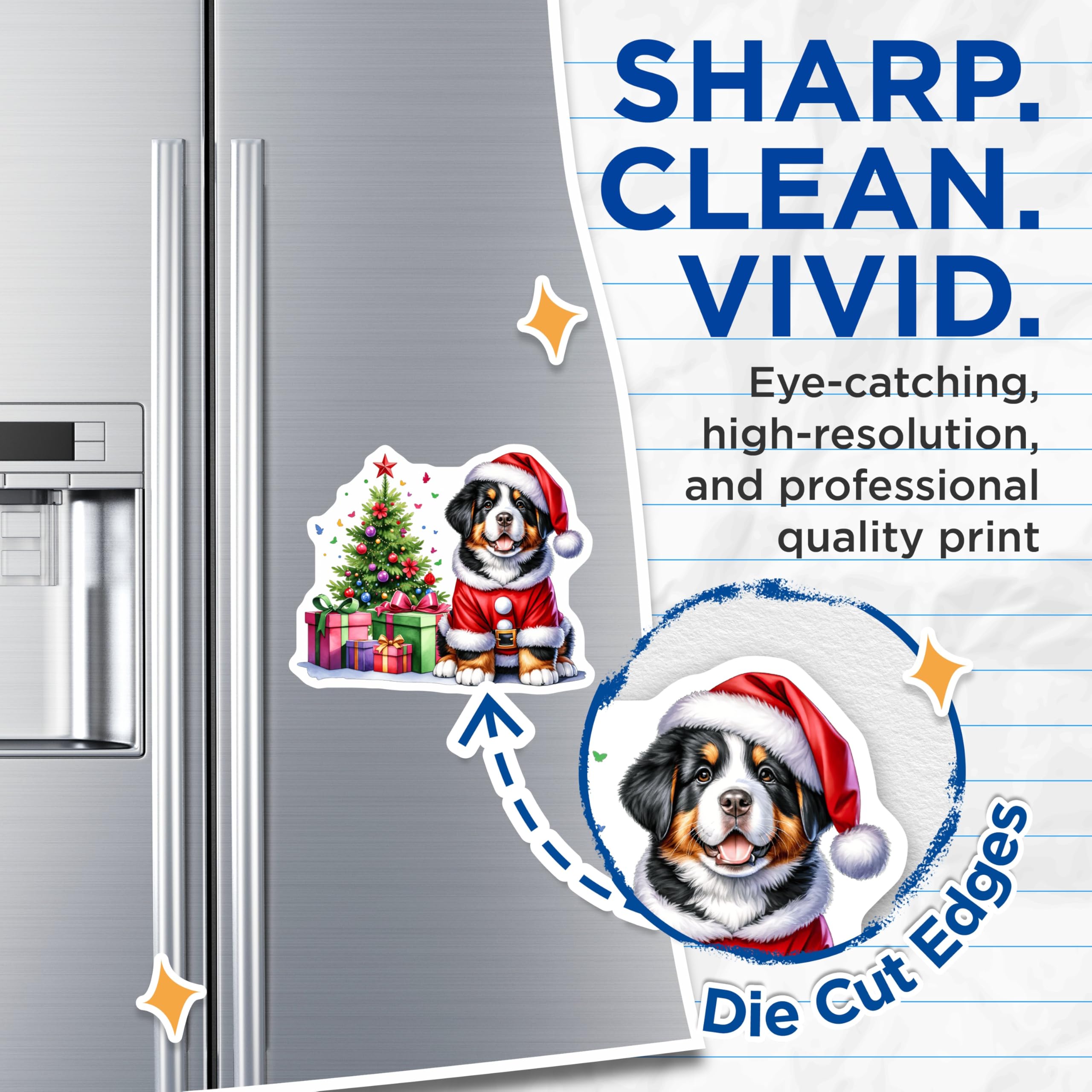 (2 Pack) Bernese Mountain Dog Christmas Magnets - Santa Puppy Holiday Decor - Pet Lover Seasonal Accent - 5 Inches On Longest Side - Thick Durable Magnet - Made in USA - MAG30653