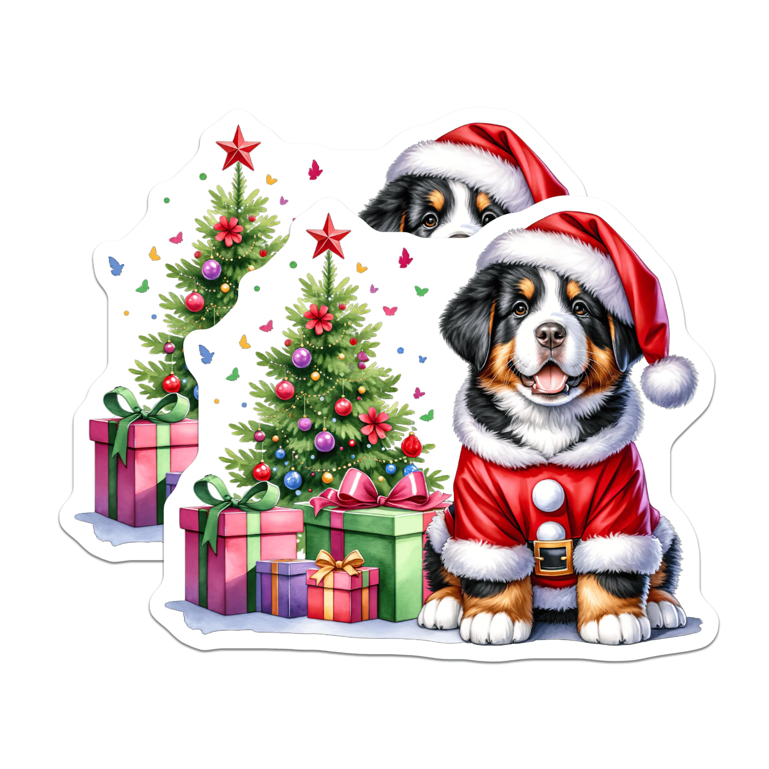 (2 Pack) Bernese Mountain Dog Christmas Magnets - Santa Puppy Holiday Decor - Pet Lover Seasonal Accent - 5 Inches On Longest Side - Thick Durable Magnet - Made in USA - MAG30653