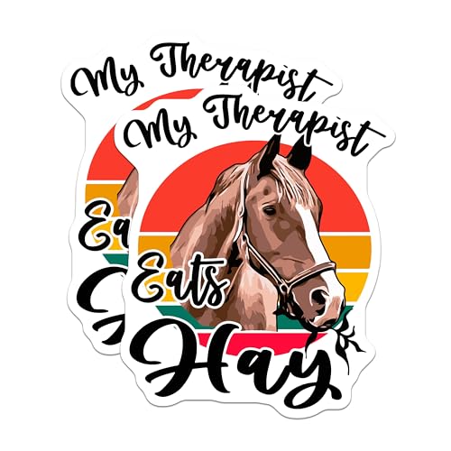 (2 Pack) Horse Riding Stickers - My Therapist Eats Hay - Equine Humor Stickers - 5" On Longest Side - Sticks to Smooth Flat Surfaces - Made in USA - BMCS5685