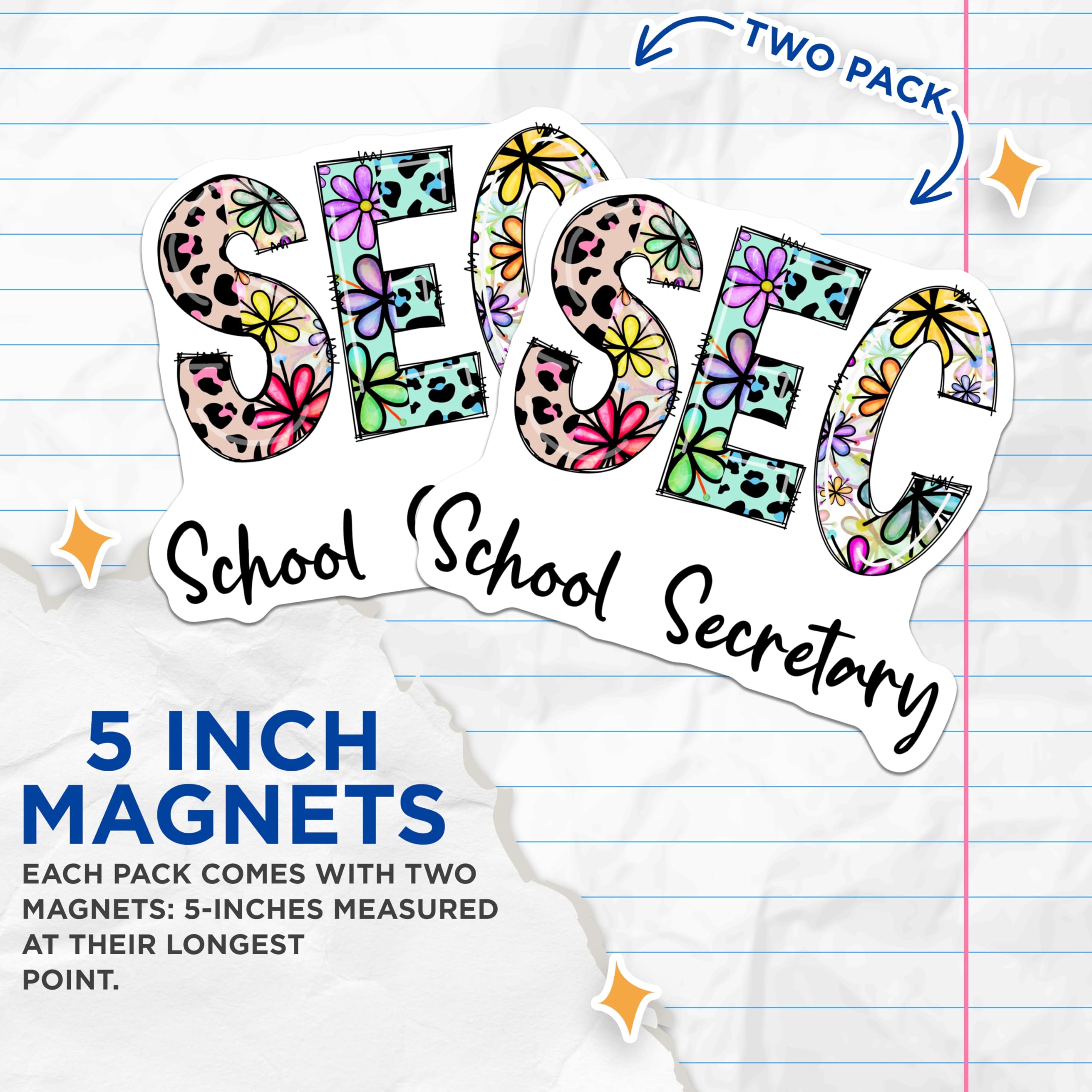 (2 Pack) School Secretary Magnets - Floral Print - Teacher Appreciation Magnet - 5" On Longest Side - Premium Magnet - for Cars, Refrigerators, Toolboxes, Lockers - Made in USA - MAG16182